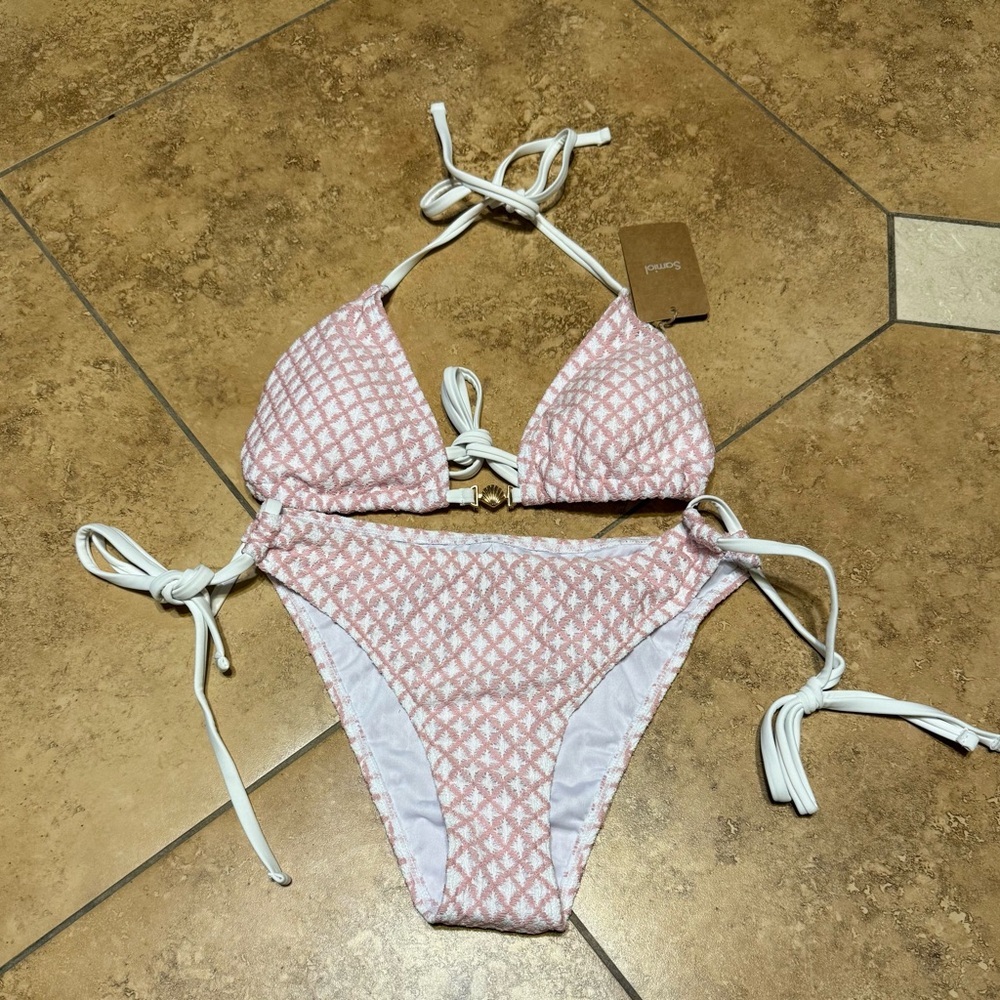 Samiol Medium Pink Patterned Bikini Set